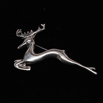 Leaping Stag or Flying Reindeer Silver Brooch Pin