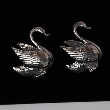 Pair of Graceful Sterling Silver Swan Pin Brooches