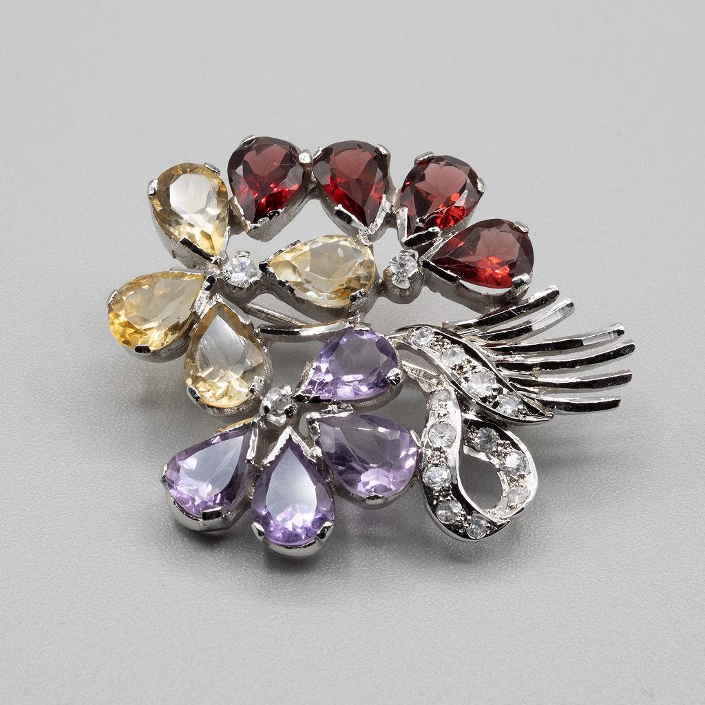 Multi-stone Brooch Citrine, Amethyst, Garnet