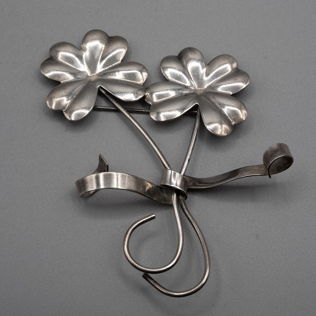 Napier Sterling Double Four Leaf Clover Pin