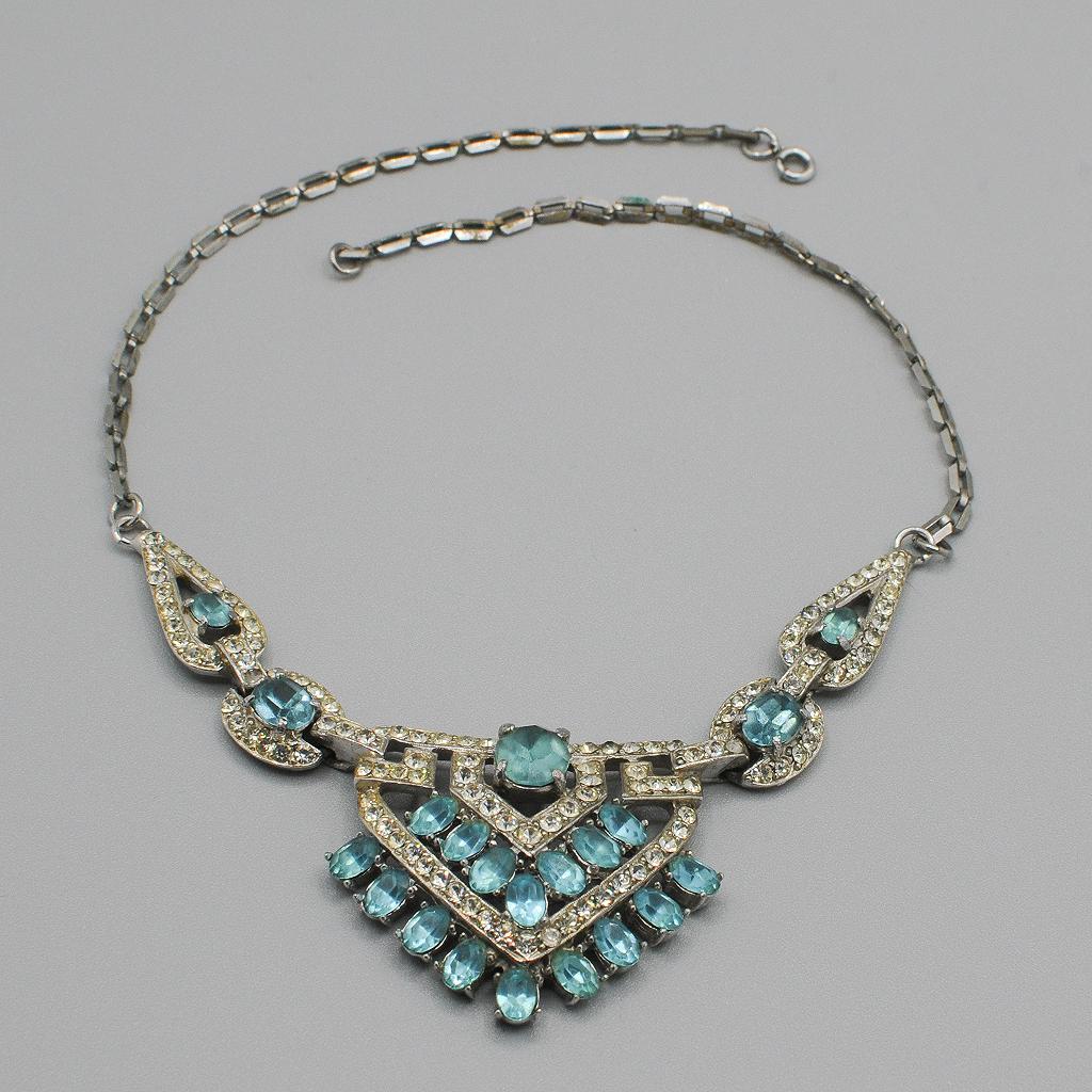 Joseph Wiesner Deco Style Blue and Clear Necklace