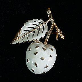 Trifari White Enamel Summer Strawberry Pin