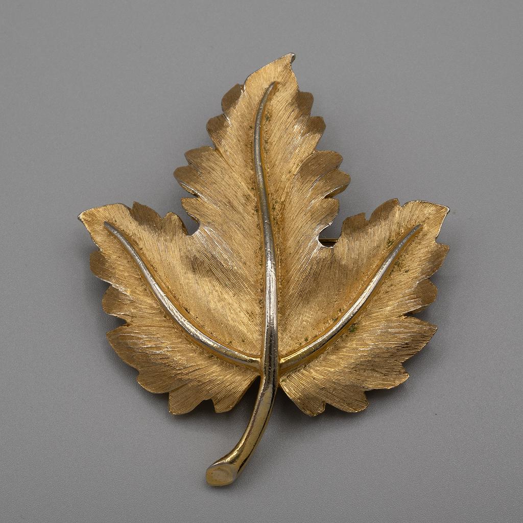 Trifari Textured Goldtone Leaf Pin Brooch