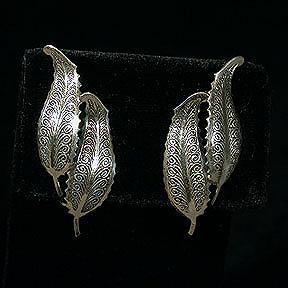 Sterling Silver Double Fern Leaf Clip Earrings