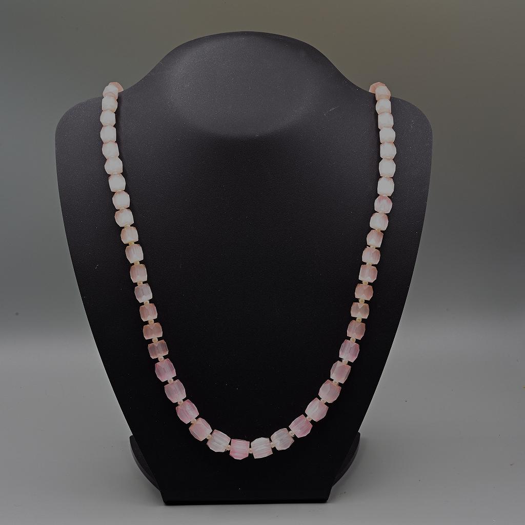 Faceted Pink Satin Glass Bead Necklace