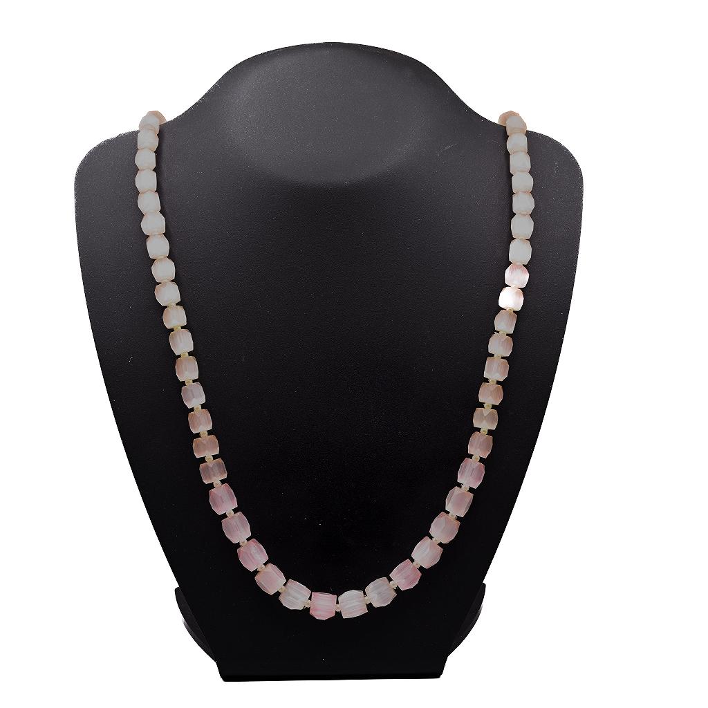 Faceted Pink Satin Glass Bead Necklace