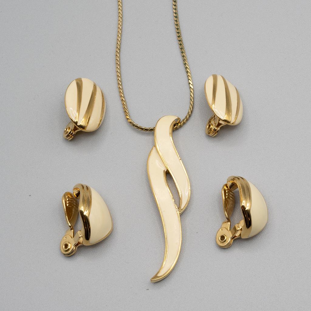 Monet Enamel Pendant + TWO Pair Earrings