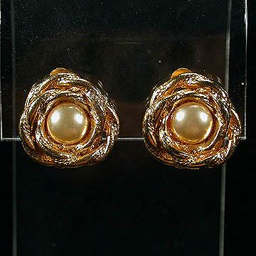 Good Quality Faux Pearl and Goldtone Clip Earrings