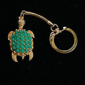 Vintage Jeweled Keychain - Turtle w/Green Stones