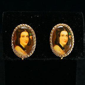 Miniature Portrait of a Woman - Clip Earrings