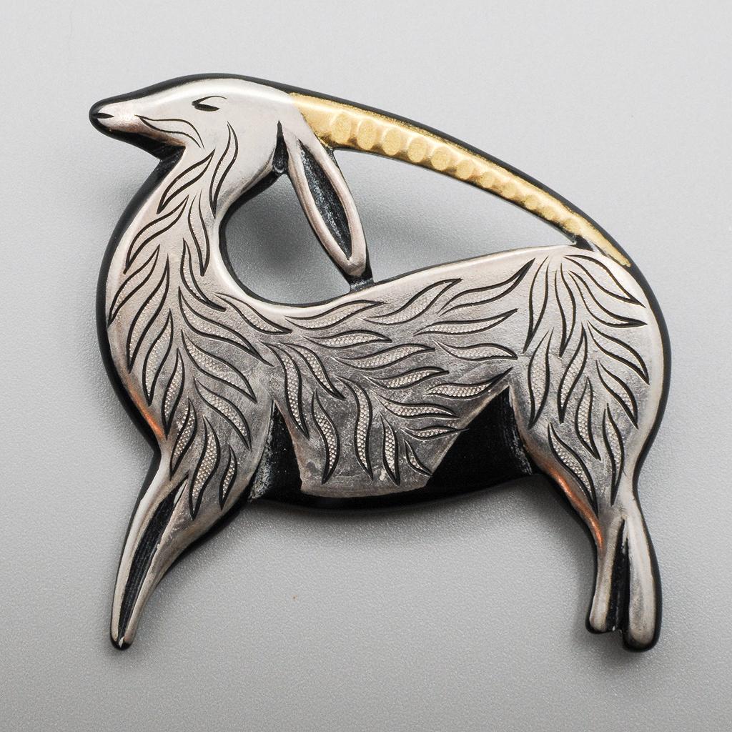 French Silvered Galalith Deco Gazelle or Antelope Pin