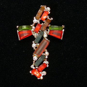 Stunning, Bright and Colorful Cross Pin Brooch