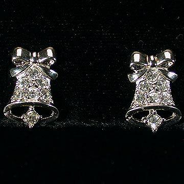 Sweet Rhinestone Clip Earrings - Christmas or Wedding Bells