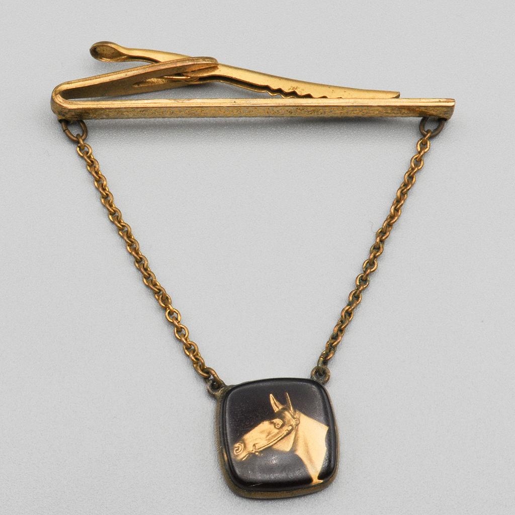 Reverse Carved Lucite Tie Clasp w Horse Head