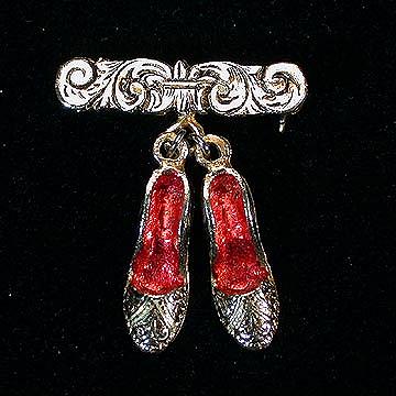 Unusual Bar Pin with Dangling High Heel Shoes Charms