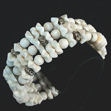 Stunning White Glass Bead Memory Wire Bracelet
