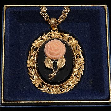 Avon Coral Rose Mirror Back Pendant Necklace