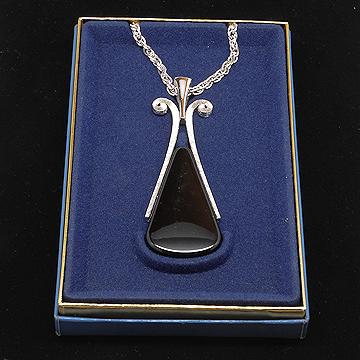 Huge Avon Mod Black and Silvertone Pendant Necklace