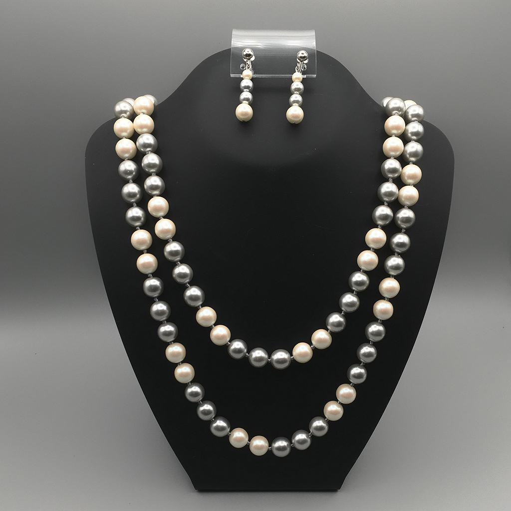 Richelieu Grey and White Simulated Pearl Set - Necklace and Earrings