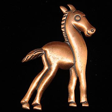 Stamped Copper Horse or Burro Pin Brooch