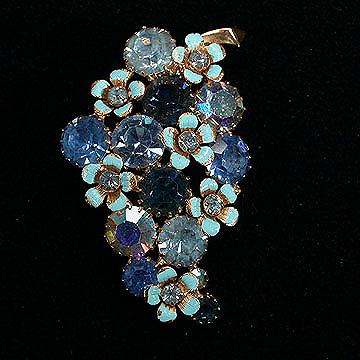 Stunning Unsigned Blue Rhinestone Floral Cascade Pin Brooch