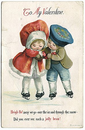 Signed Clapsaddle Valentine Postcard Children in Snow