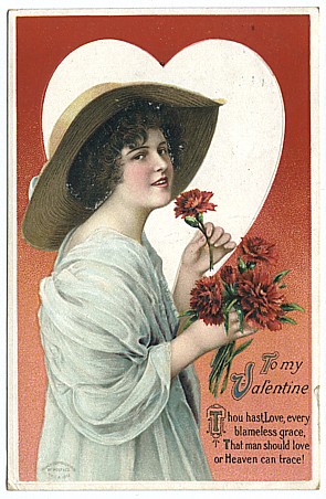 Wolf Valentine Postcard with Beautiful Woman, International Art