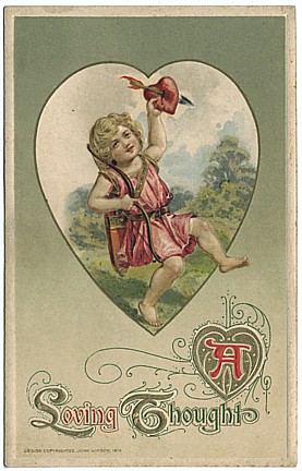 Vintage Valentine Postcard with cupid, Winsch