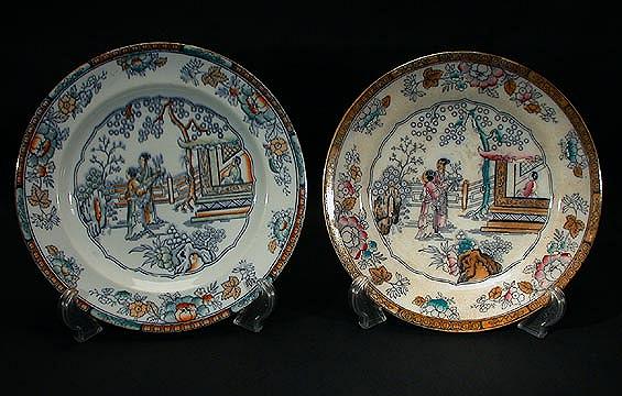 Pair of Clobbered Blue and White Chinoserie Plates
