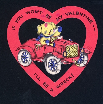 Vintage Valentine Card - Puppy Dog in Car