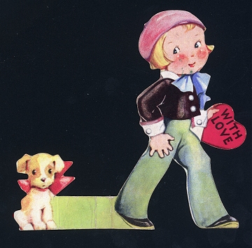 Vintage Valentine Card - Boy Followed by Puppy