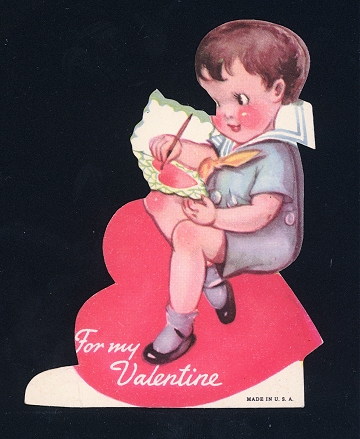 Vintage Valentine Card  - Boy Painting A Heart