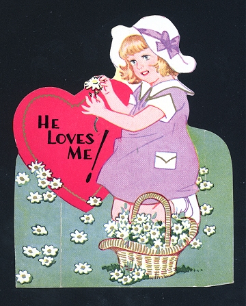 Vintage Valentine Card  - Girl with Daisies