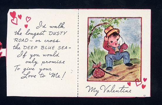 Vintage Valentine Card, boy on trail