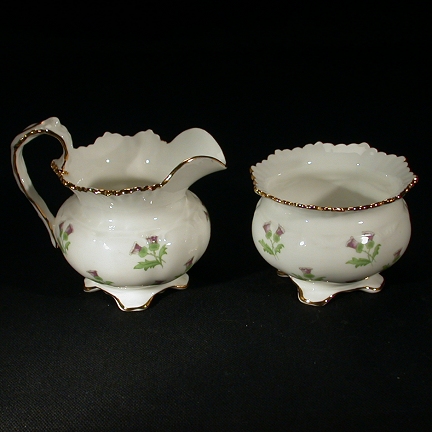 Aynsley Ruffled Edge Cream and Sugar with Tiny Thistles