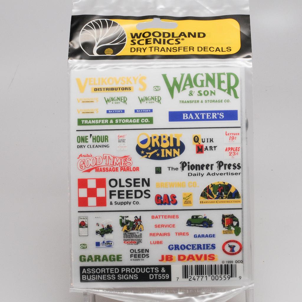 Woodland Scenics Dry Transfer Decals  Assorted Products and Business Signs