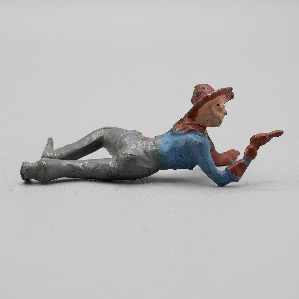 Cherilea Cowboy Lying and  Firing Pistol Vintage Lead Figure