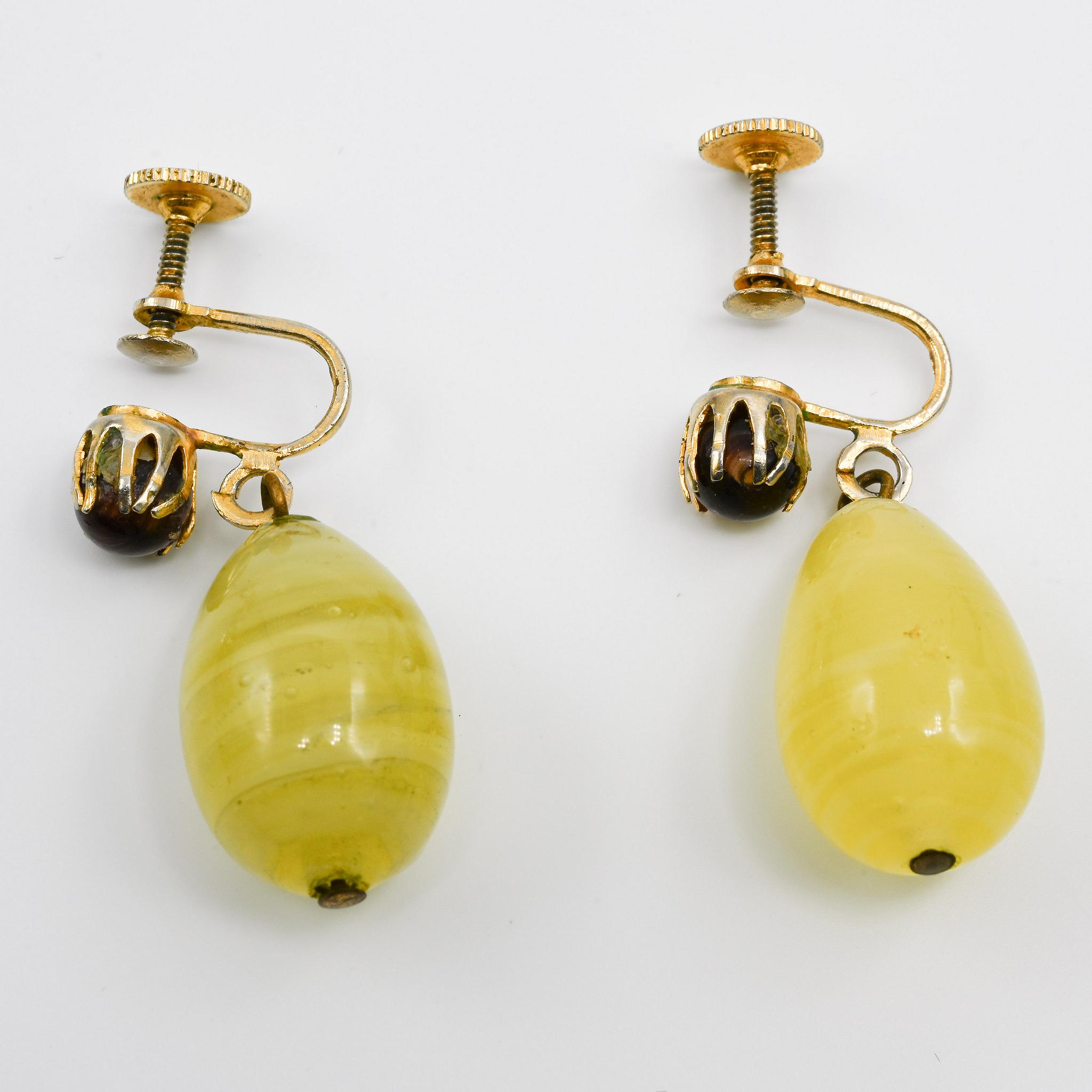 Unusual+Coro+Yellow+Glass+Drop+Earrings picture 2