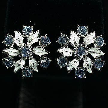 Coro+Clip+Earrings+-+White+Enamel+Leaves+%26+Ice+Blue+Stones picture 1