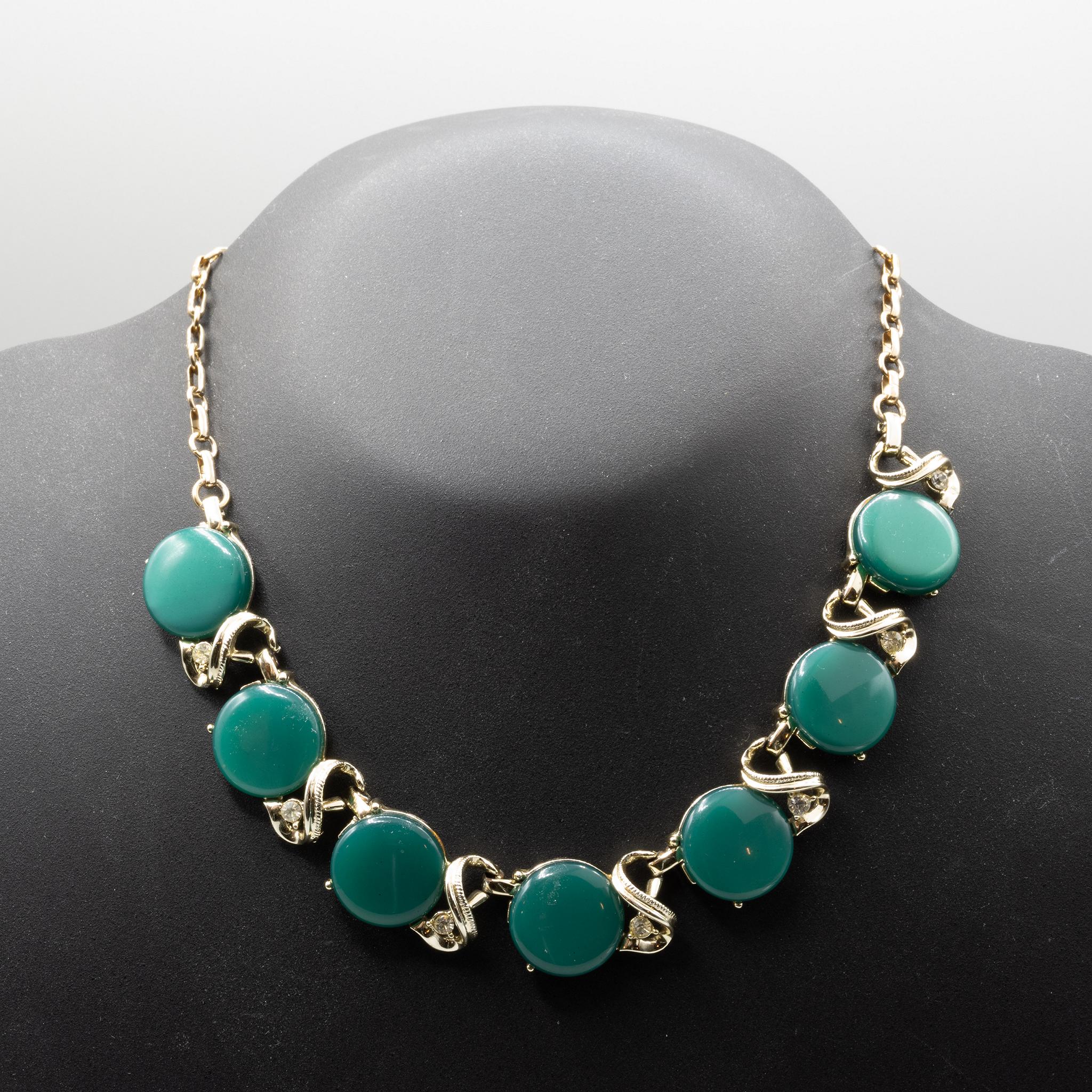 Vintage+Coro+Necklace+-+LARGE+Teal+Plastic+Stones%21 picture 1