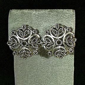 Trifari+Silvertone+Openwork+Scroll+Clip+Earrings picture 1