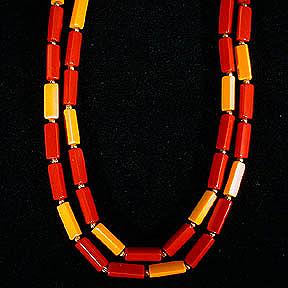 Butterscotch+and+Red+Plastic+Triangle+Long+Beads picture 1