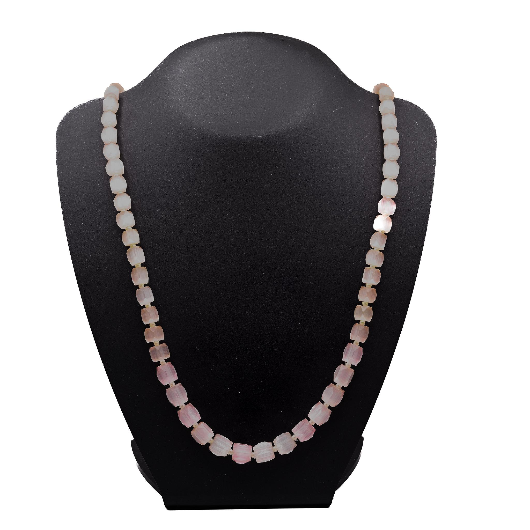 Faceted+Pink+Satin+Glass+Bead+Necklace picture 1