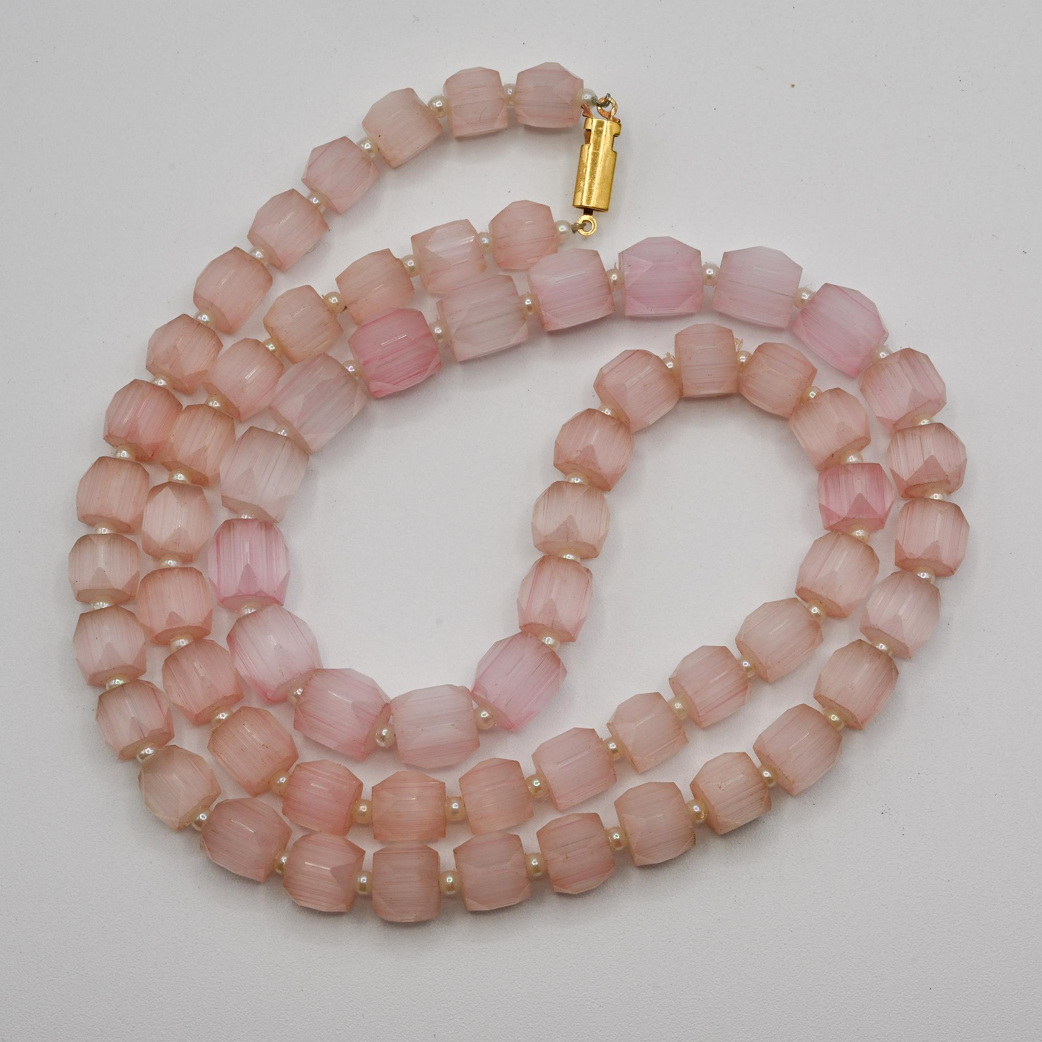 Faceted+Pink+Satin+Glass+Bead+Necklace picture 2