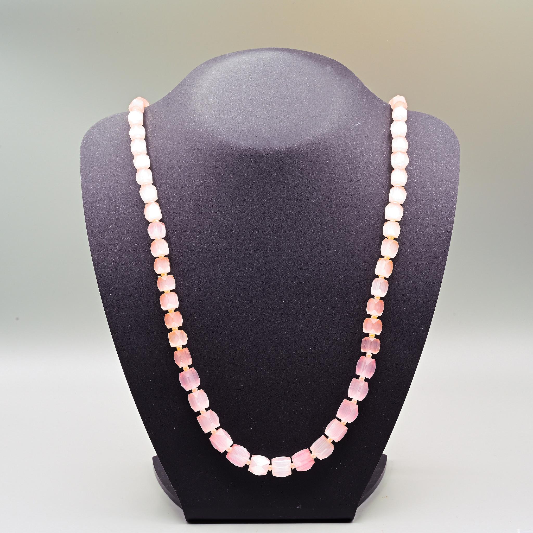 Faceted+Pink+Satin+Glass+Bead+Necklace picture 4