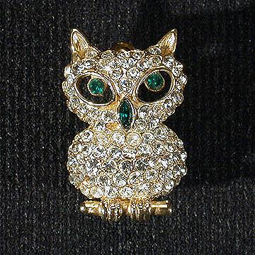 Rhinestone+Owl+Pin+-+Great+Green+Eyes%21 picture 1