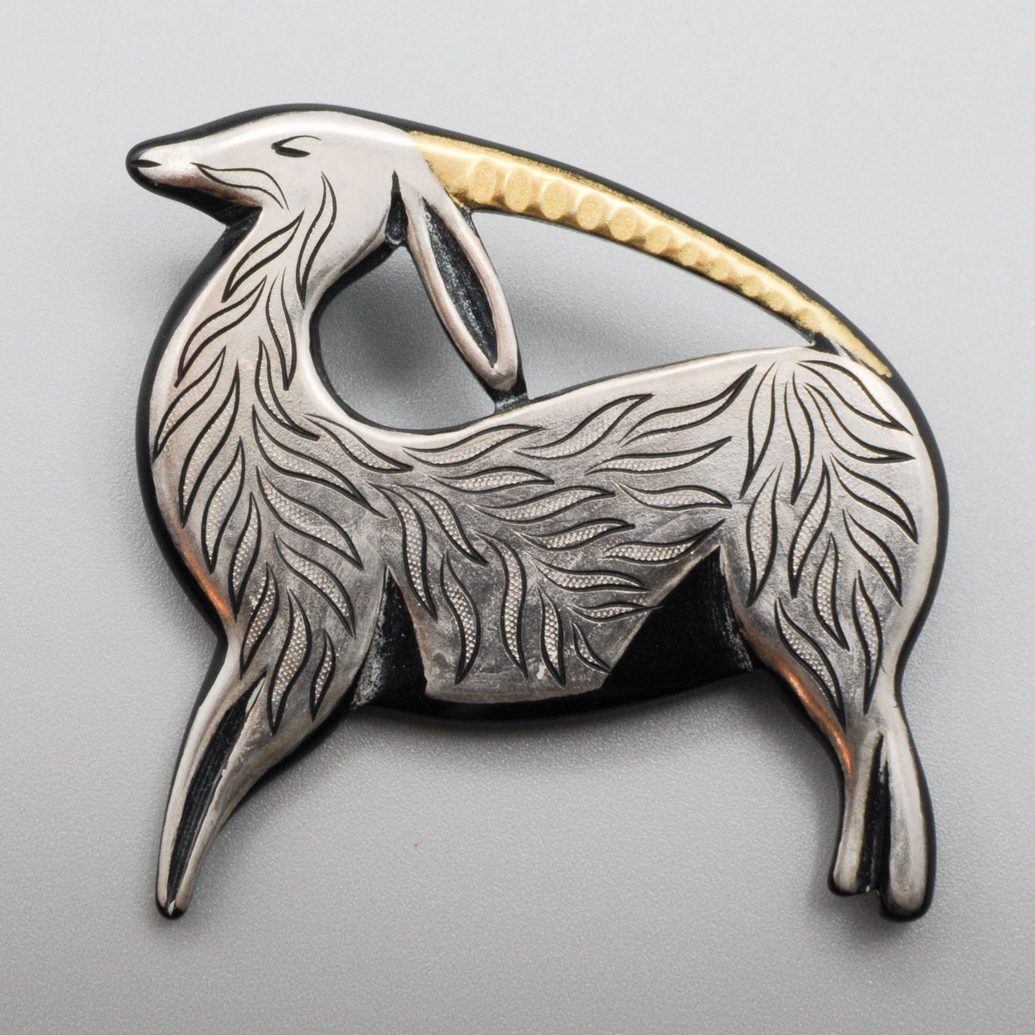 French+Silvered+Galalith+Deco+Gazelle+or+Antelope+Pin picture 1