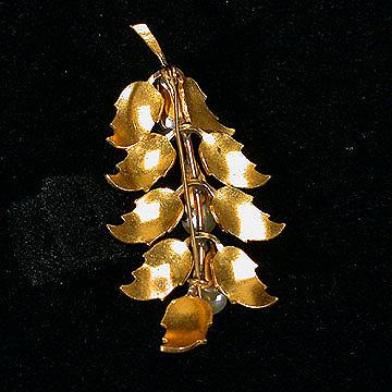 Cascading+Pin+or+Brooch+-+Damascene+Leaves+with+Faux+Pearls picture 2