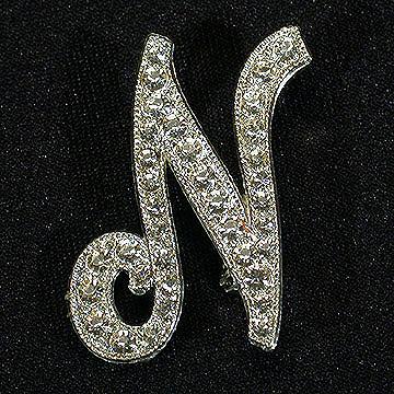 Rhinestone+Initial+or+Monogram+Pin+-+Letter+N picture 1