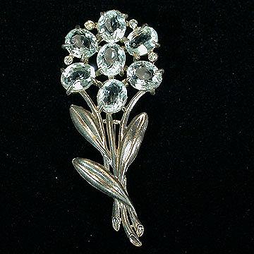 Potmetal+Flower+Pin+-+Large+Aquamarine+Colored+Stones picture 1